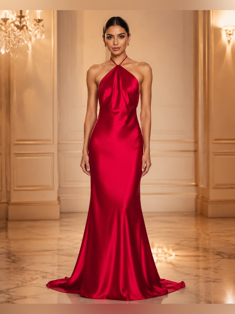 Acler Tarnacre Crimson Satin Halter Open Back Maxi Gown US 12 NWOT